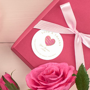 Pegatina Redonda Hot Pink Heart Love & Thanks Supp Classic Round Sticker