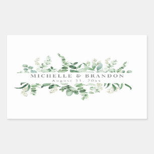 Pegatinawater colored eucalyptus wedding thank you rectangular sticker