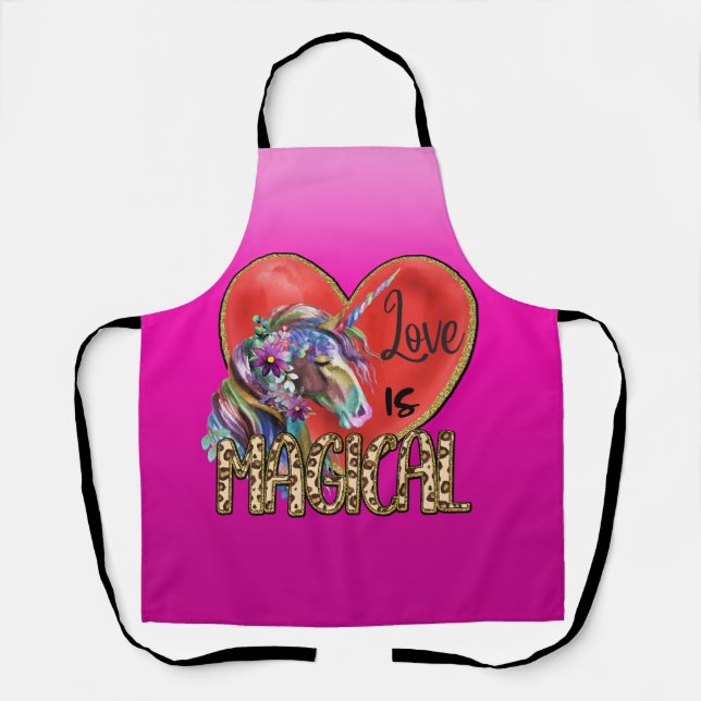 Peggy Ann Pink Love Is Magical Kitchen Apron (Front)
