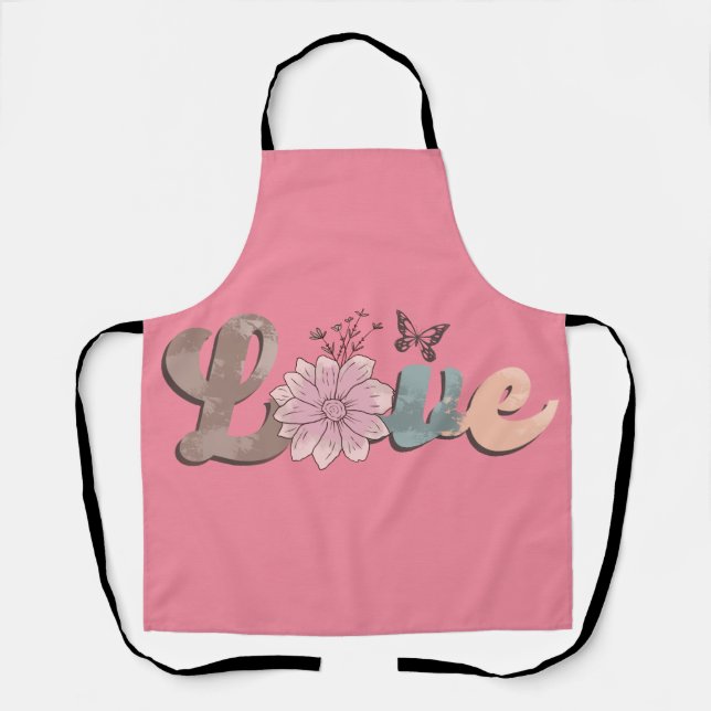 Peggy Ann Pink Love Kitchen Apron (Front)