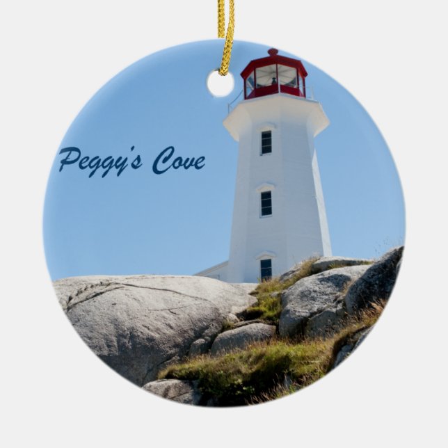 Peggy's Cove Lighthouse (Colour) Ceramic Tree Decoration (Front)