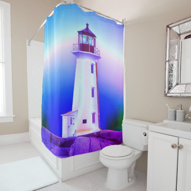 Peggy's Cove  Lighthouse Route Nova Scotia custom Shower Curtain (In Situ)