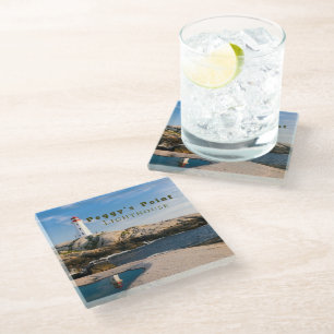 Peggys Point Lighthouse Atlantic Canada Glass Coaster