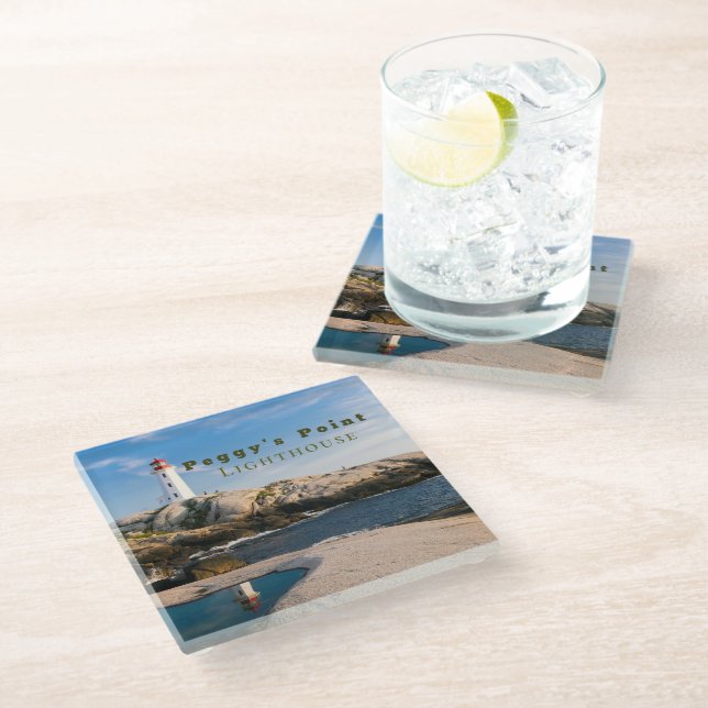 Peggys Point Lighthouse Atlantic Canada Glass Coaster (Angled)