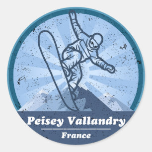 Peisey Vallandry Snowboard Classic Round Sticker