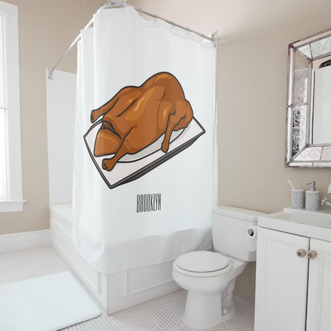 Peking duck cartoon illustration shower curtain (In Situ)