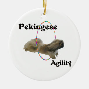 Pekingese Agility Ceramic Tree Decoration