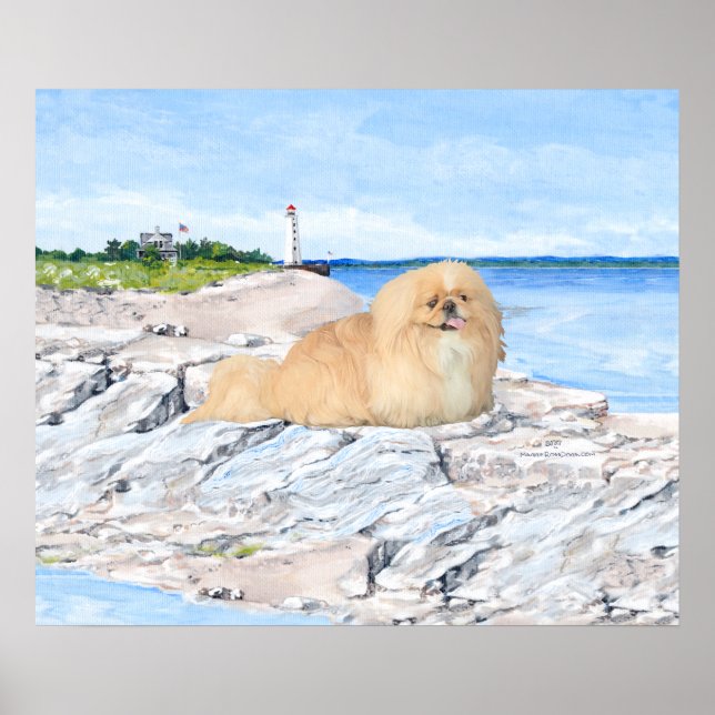 Pekingese at the Lighthouse Poster (Front)