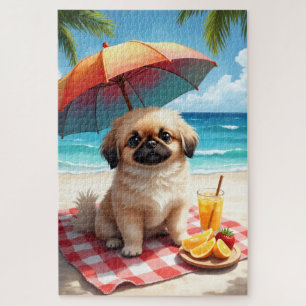 Pekingese Beach Relax Scene Jigsaw Puzzle