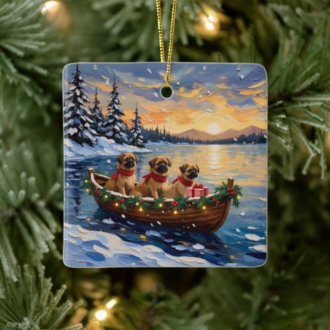 Pekingese Christmas Boat Holiday Ceramic Ornament (Tree)
