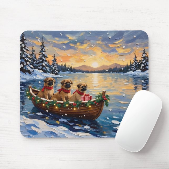 Pekingese Christmas Boat Holiday Mouse Mat (With Mouse)