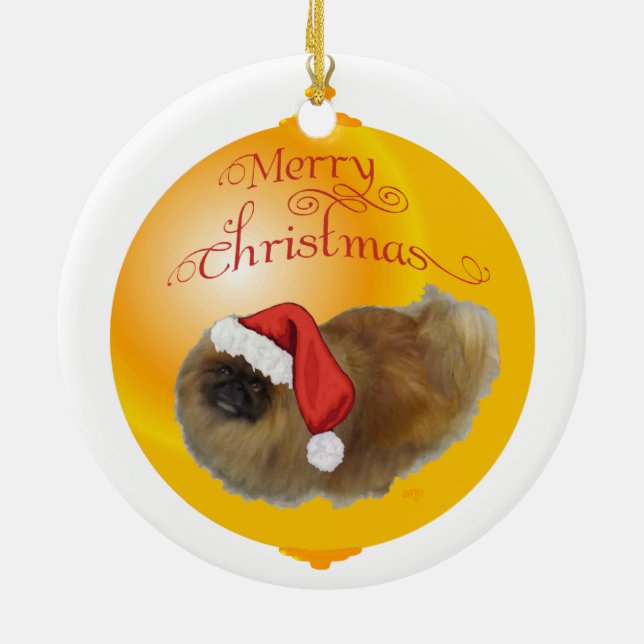 Pekingese Christmas Ceramic Tree Decoration (Back)