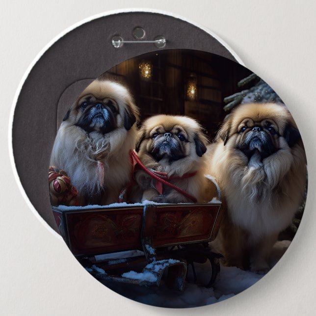 Pekingese Christmas Festive Season 6 Cm Round Badge (Front & Back)