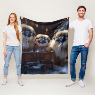 Pekingese Christmas Festive Season Fleece Blanket
