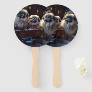 Pekingese Christmas Festive Season Hand Fan