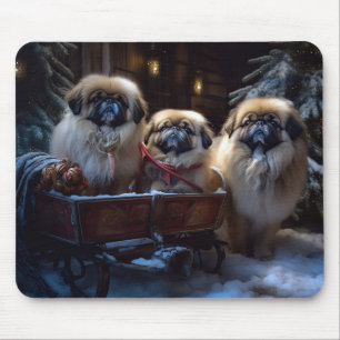 Pekingese Christmas Festive Season Mouse Mat