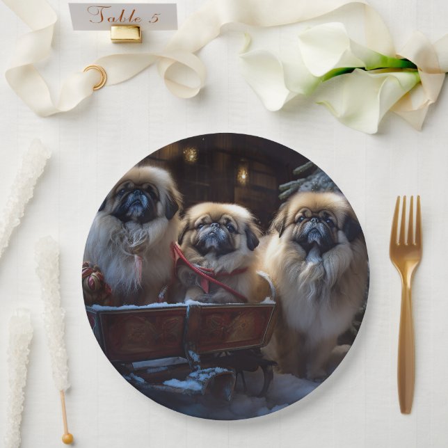 Pekingese Christmas Festive Season Paper Plate (Wedding)