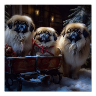 Pekingese Christmas Festive Season Poster