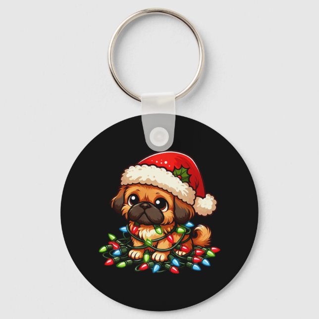 Pekingese Christmas Lights Dog Funny Xmas  Key Ring (Front)