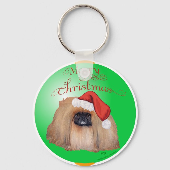 Pekingese Christmas Ornament Key Ring (Front)