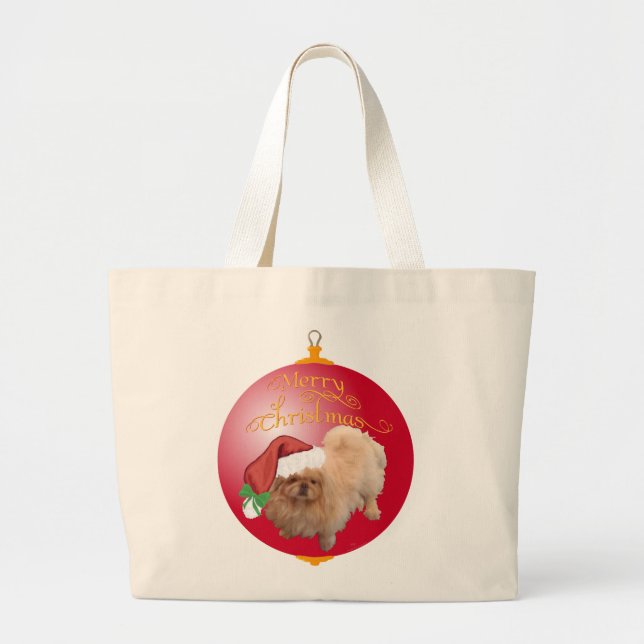Pekingese Christmas Ornament Large Tote Bag (Front)