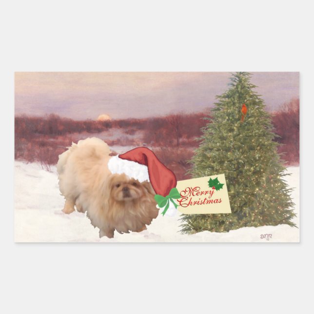 Pekingese Christmas Rectangular Sticker (Front)