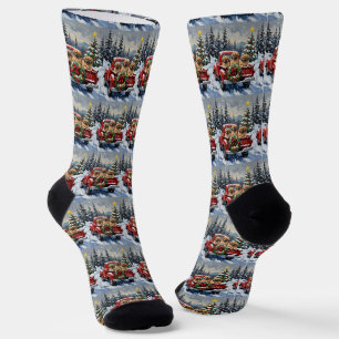 Pekingese Christmas Red Truck Holiday Socks