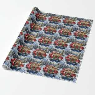 Pekingese Christmas Red Truck Holiday Wrapping Paper