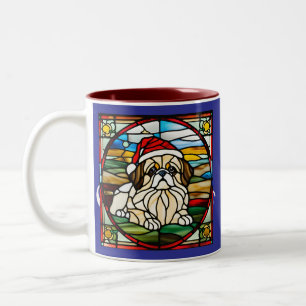 Pekingese Christmas Stained Glass Two-Tone Coffee Mug