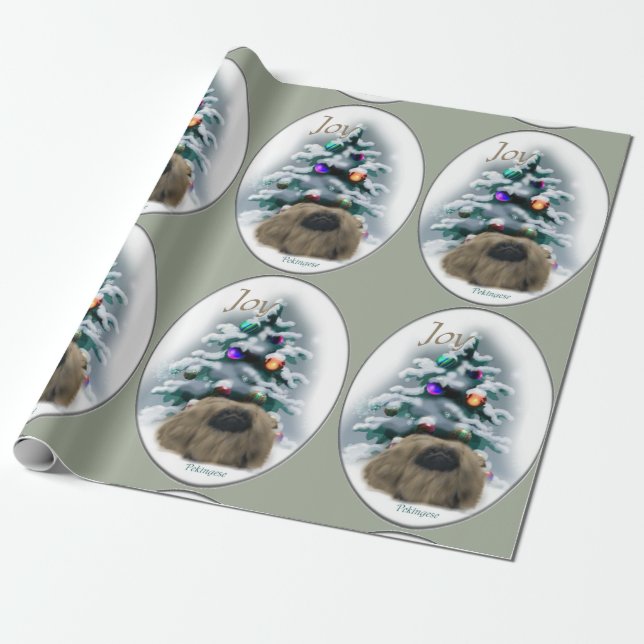 Pekingese Christmas Wrapping Paper (Unrolled)