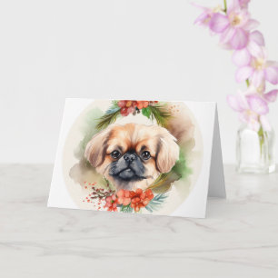 Pekingese Christmas Wreath Festive Pup  Card