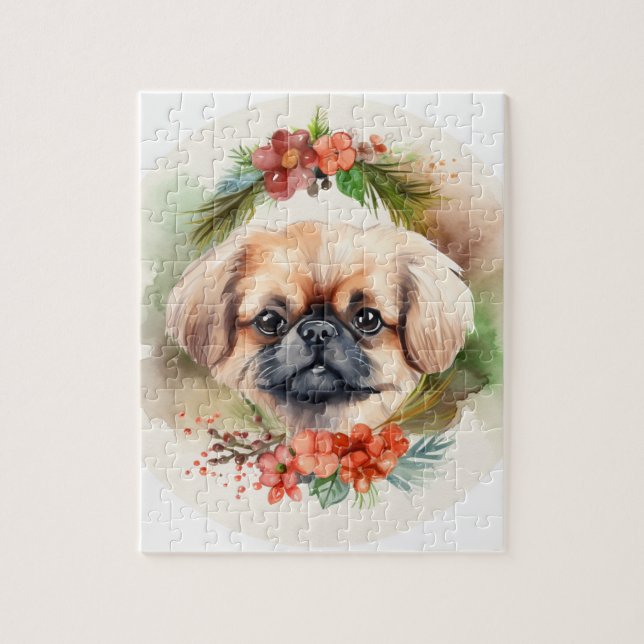 Pekingese Christmas Wreath Festive Pup  Jigsaw Puzzle (Vertical)