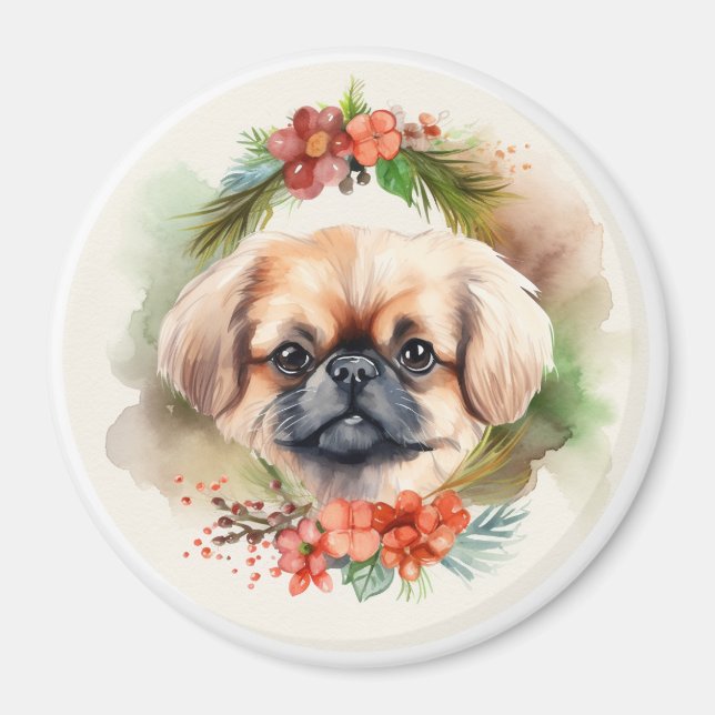 Pekingese Christmas Wreath Festive Pup  Magnet (Front)