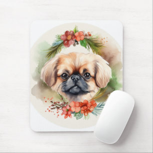 Pekingese Christmas Wreath Festive Pup  Mouse Mat
