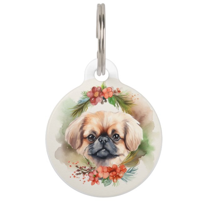 Pekingese Christmas Wreath Festive Pup  Pet Tag (Front)