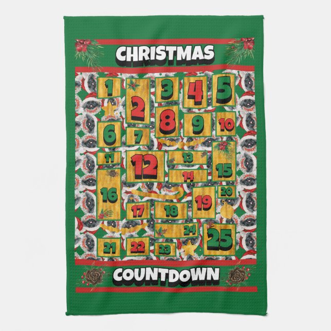 Pekingese Countdown Christmas Advent Calendar Dog Tea Towel (Vertical)