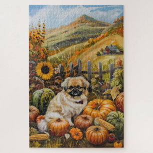 Pekingese Dog Autumn Harvest Thanksgiving Jigsaw Puzzle
