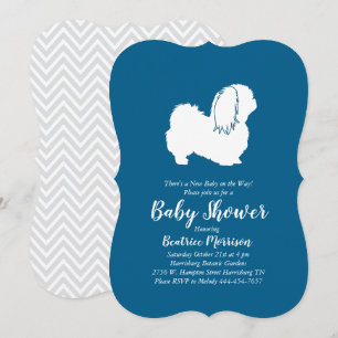 Pekingese Dog Baby Shower Boy Blue Invitation