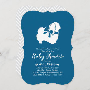 Pekingese Dog Baby Shower Boy Blue Invitation