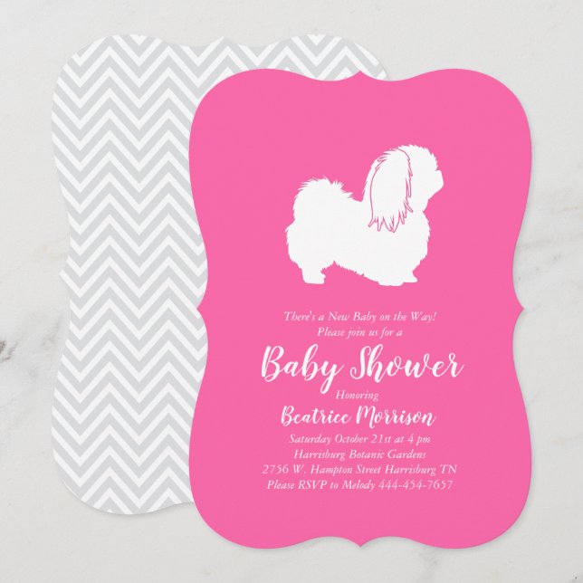 Pekingese Dog Baby Shower Girl Pink Invitation (Front/Back)