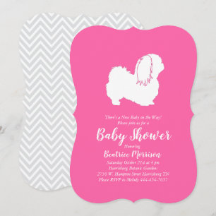 Pekingese Dog Baby Shower Girl Pink Invitation
