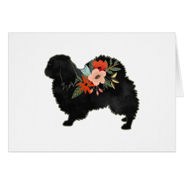 Pekingese Dog Breed Boho Floral Silhouette Card (Front Horizontal)