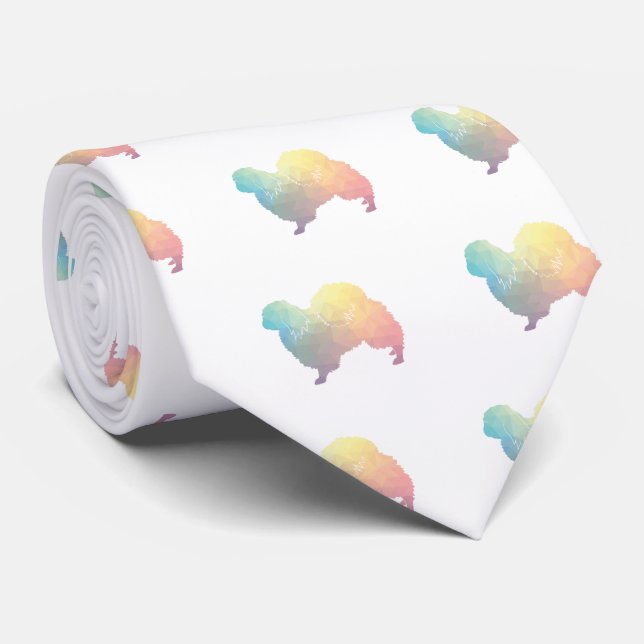 Pekingese Dog Breed Geo Silhouette Pastel Tie (Rolled)