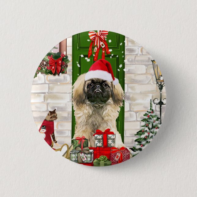 Pekingese Dog Christmas  6 Cm Round Badge (Front)