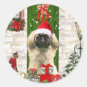 Pekingese Dog Christmas  Classic Round Sticker