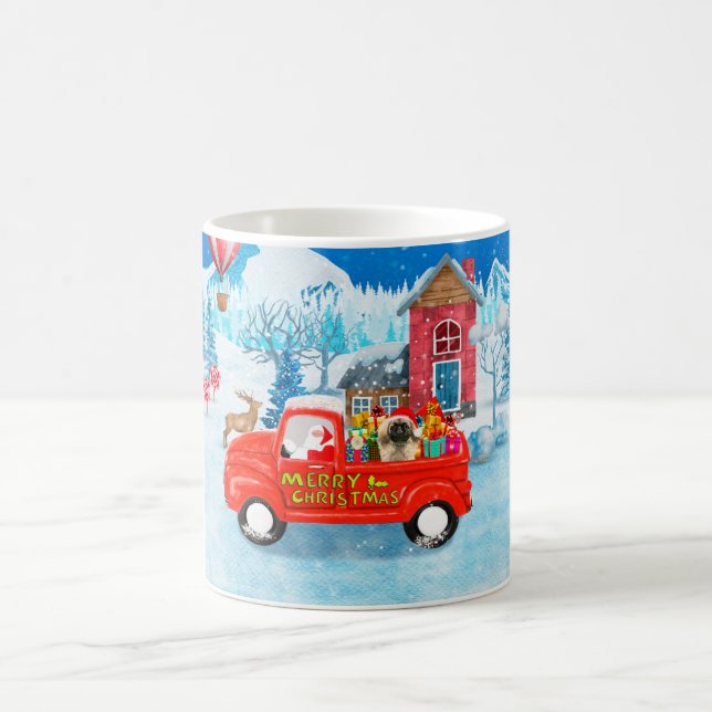 Pekingese Dog Christmas Delivery Truck Snow Coffee Mug (Center)