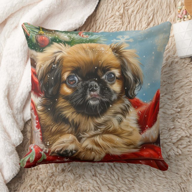 Pekingese Dog Christmas Festive Cushion (Blanket)