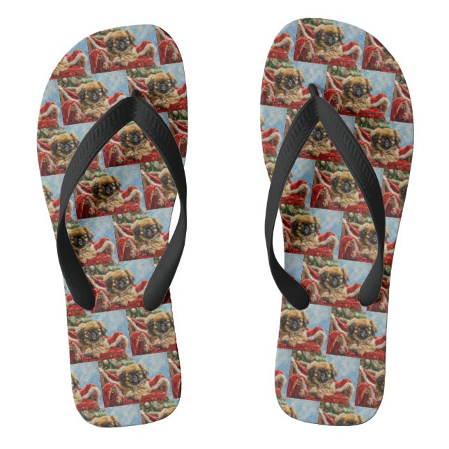 Pekingese Dog Christmas Festive Flip Flops (Footbed)