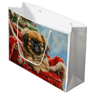 Pekingese Dog Christmas Festive Large Gift Bag
