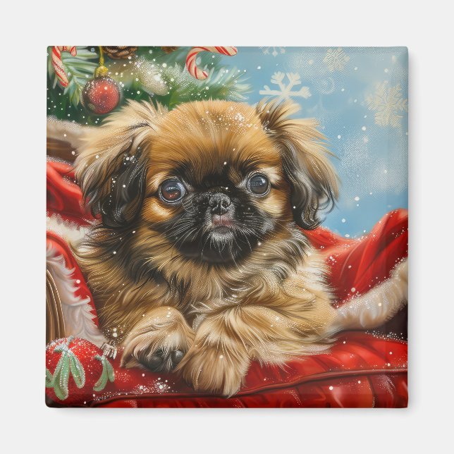 Pekingese Dog Christmas Festive Magnet (Front)